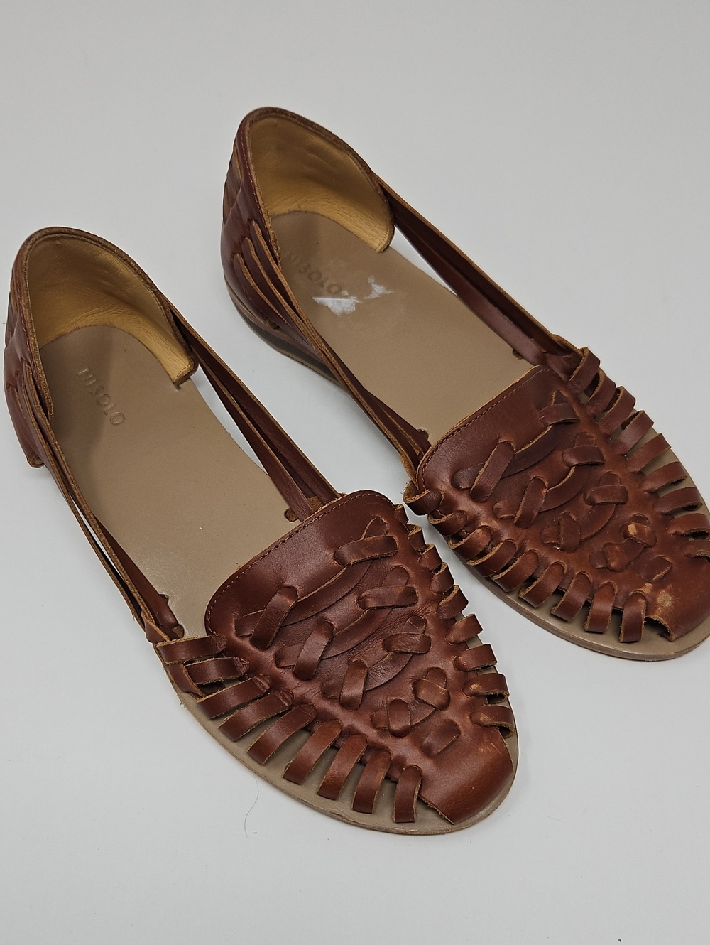 Nisolo Brown Woven Leather Huarache Flats - Women Size 8